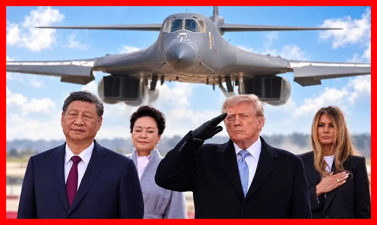 ظهور ناگهانی بمب‌افکن B-1 در مراسم دیدار ترامپ و رئیس‌جمهور چین + فیلم