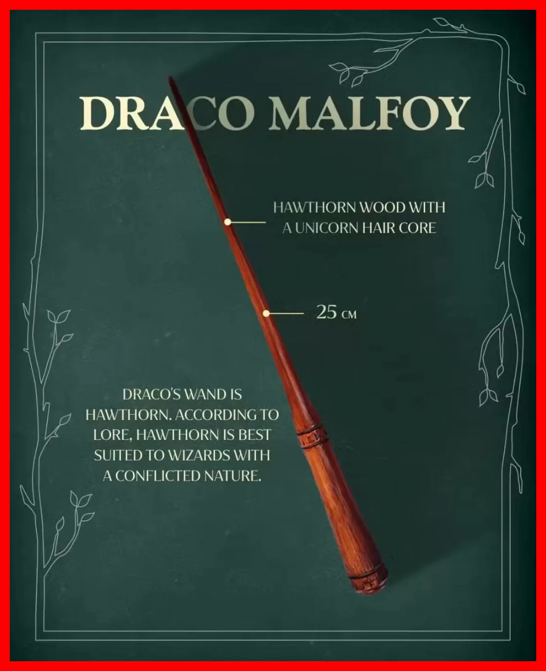 چوبدستی دراکو مالفوی (Draco Malfoy) ساخته شده از چوب هورن با هسته موی تکشاخ