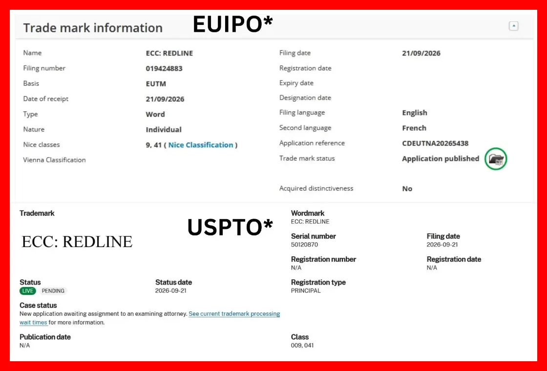 اطلاعات ثبت علامت تجاری ECC: REDLINE در سامانه‌های EUIPO و USPTO