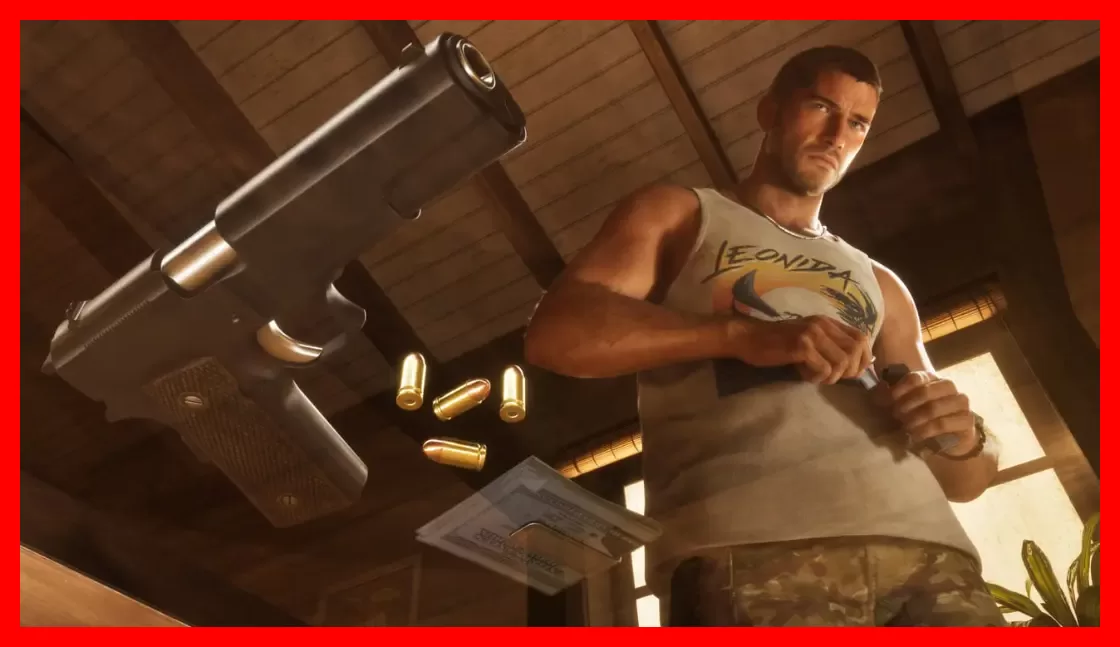 شخصیت مرد در بازی GTA 6 در حال مسلح کردن اسلحه و پرتاب گلوله