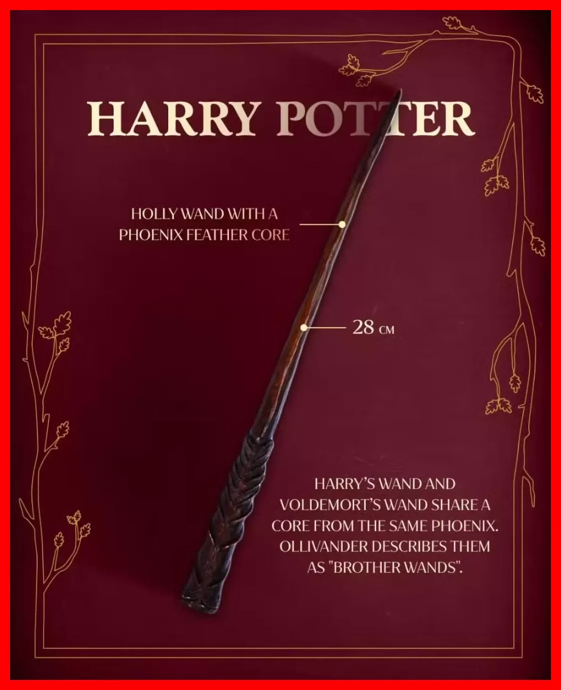 چوبدستی هری پاتر (Harry Potter) ساخته شده از چوب هالی با هسته پرِ ققنوس
