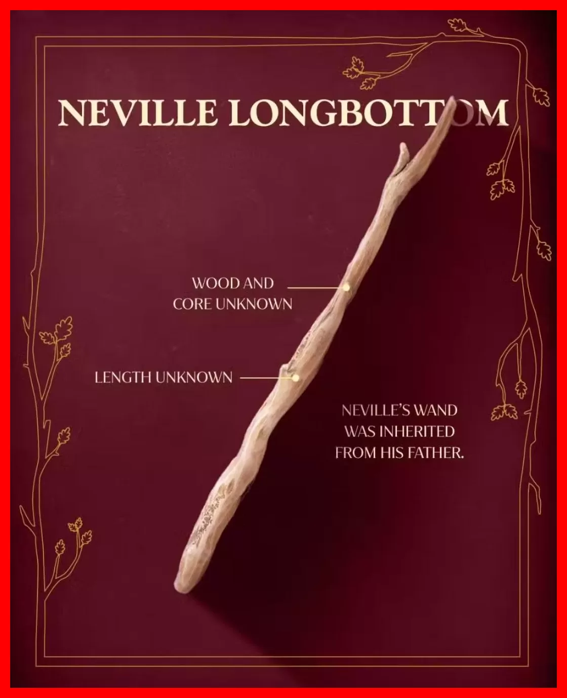 چوبدستی جادویی نویل لانگباتوم (Neville Longbottom) با بافت چوبی و ناهموار