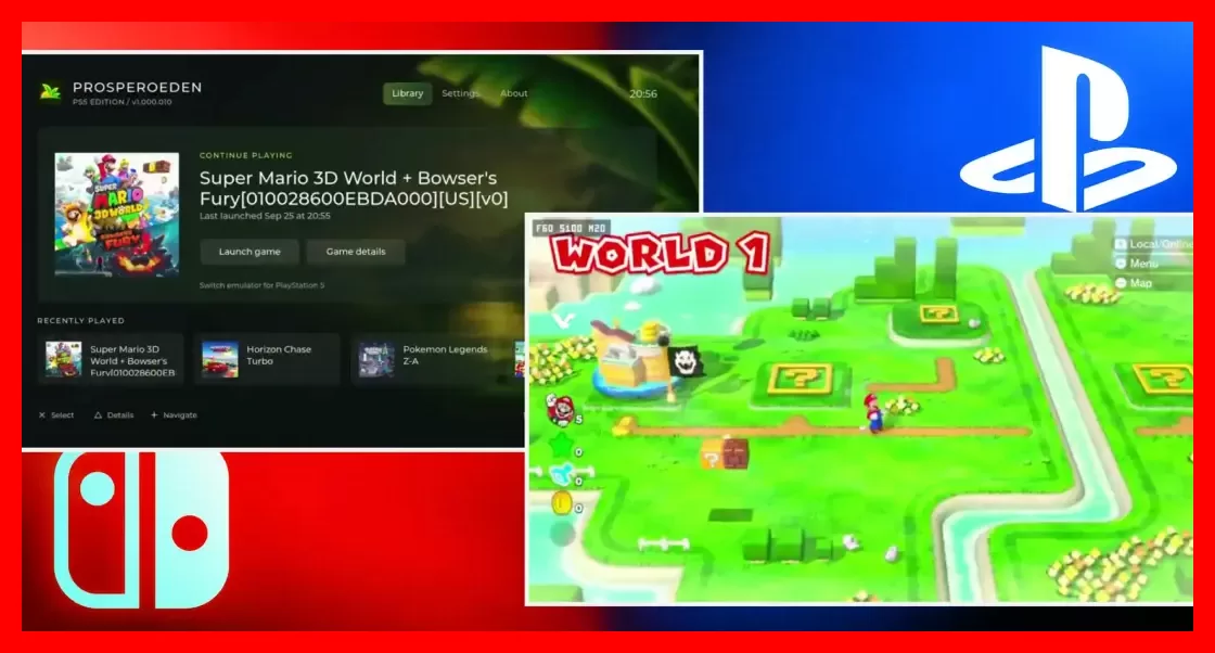 بازی سوپر ماریو (Super Mario 3D World) در حال اجرا روی رابط کاربری شبیه‌ساز پلی استیشن ۵