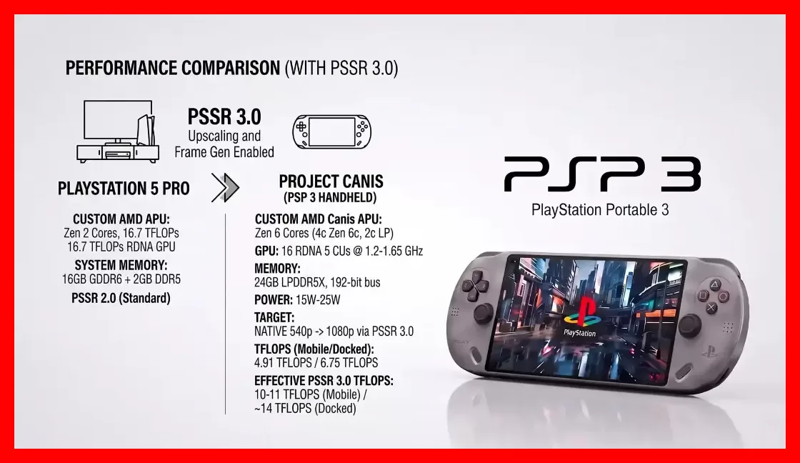 جدول مقایسه قدرت پردازشی پلی استیشن ۵ پرو (پلی استیشن ۵ Pro) و کنسول دستی PSP 3