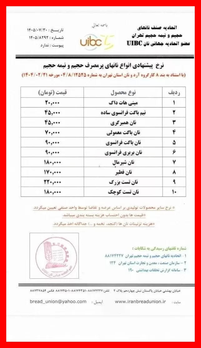 قیمت جدید نان صنعتی و فانتزی اعلام شد؛ هر عدد نان باگت 70 هزار تومان!