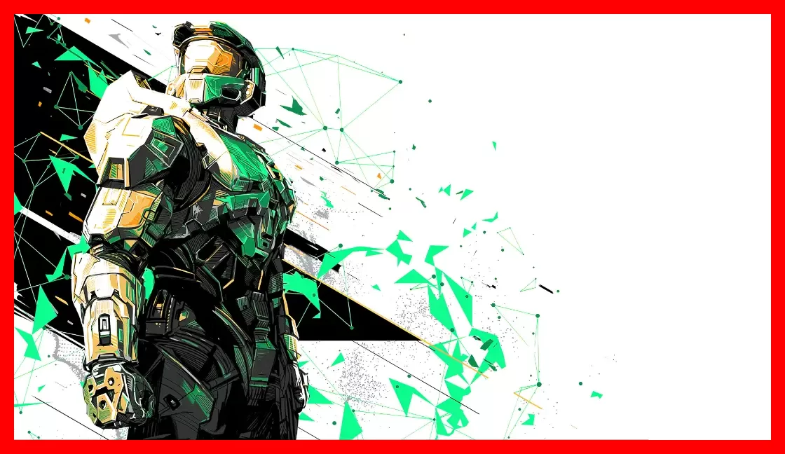 فن آرت مسترچیف (Master Chief) از بازی Halo Infinite با تم سفید و مشکی
